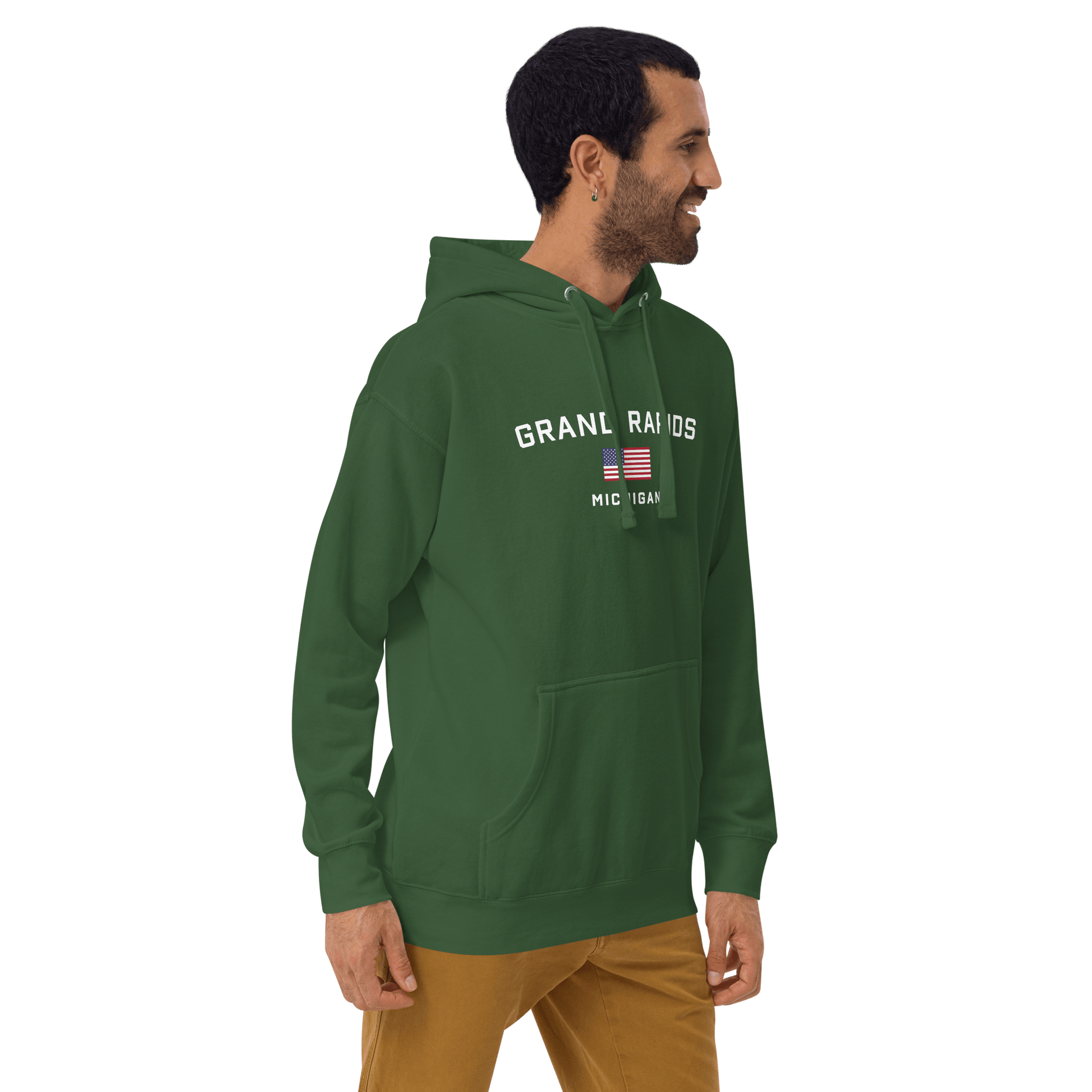 'Grand Rapids Michigan' Hoodie (w/ USA Flag) | Unisex Premium - Circumspice Michigan