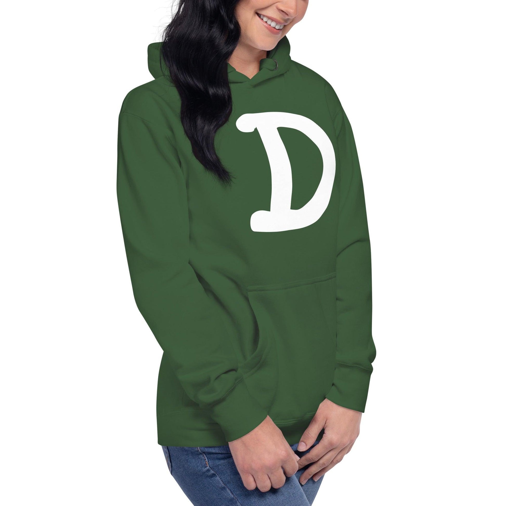 Detroit 'Old French D' Hoodie (White/Navy Full Body Outline) | Unisex Premium - Circumspice Michigan