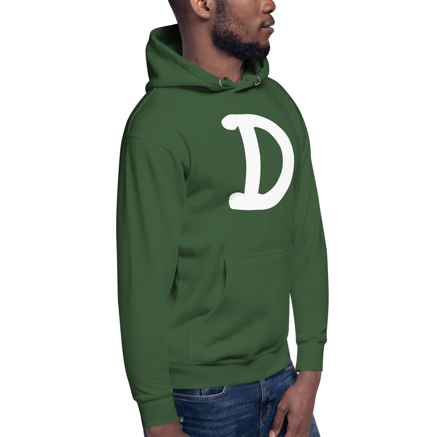 Detroit 'Old French D' Hoodie (White/Navy Full Body Outline) | Unisex Premium - Circumspice Michigan