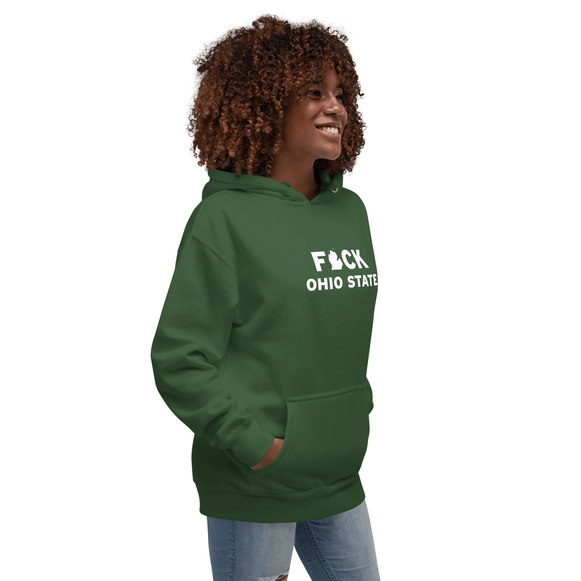 'F*ck Ohio State' Hoodie (White/Navy Type w/ Lower Peninsula Outline ) | Unisex Premium - Circumspice Michigan