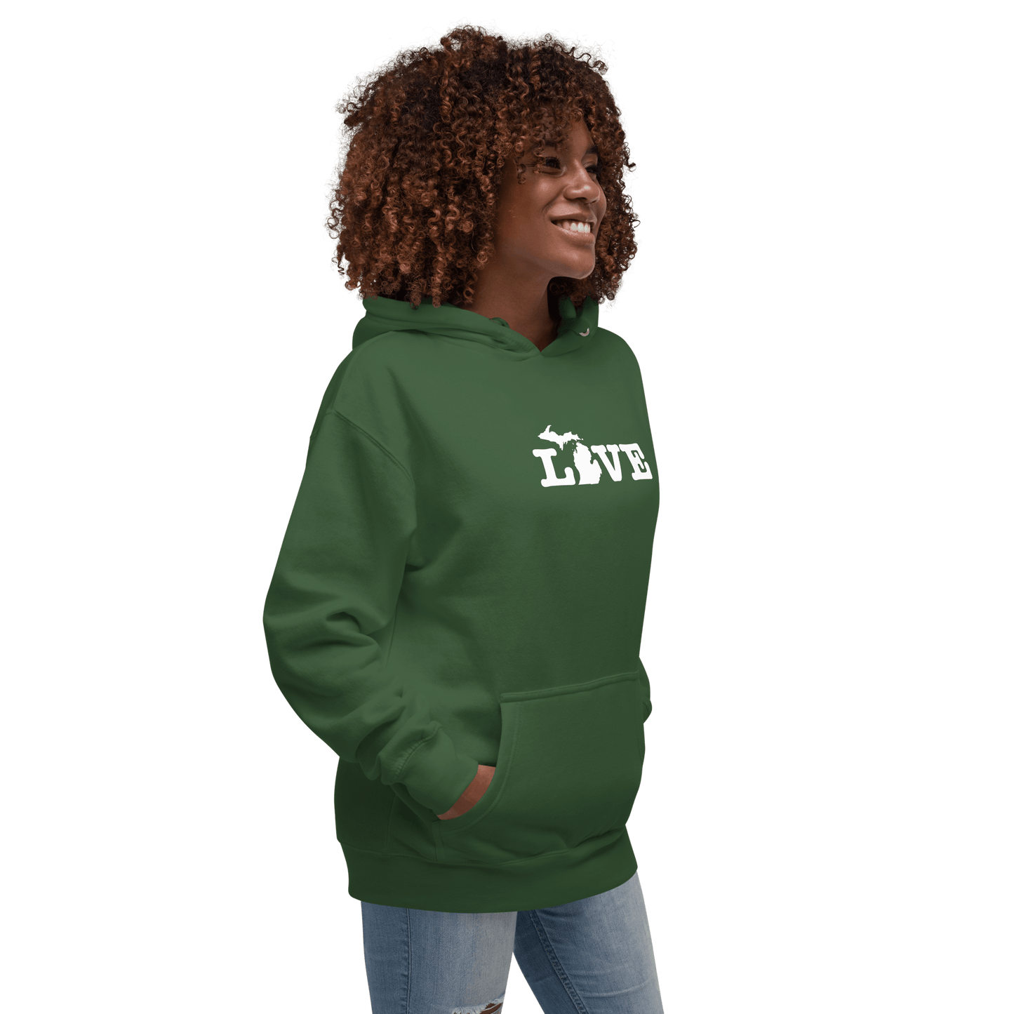 Michigan 'Love' Hoodie (Typewriter Font w/MI Outline) | Unisex Premium - Circumspice Michigan