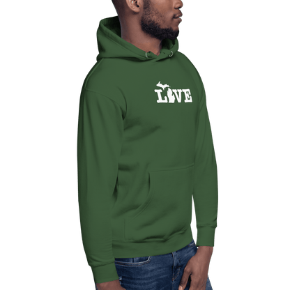 Michigan 'Love' Hoodie (Typewriter Font w/MI Outline) | Unisex Premium - Circumspice Michigan