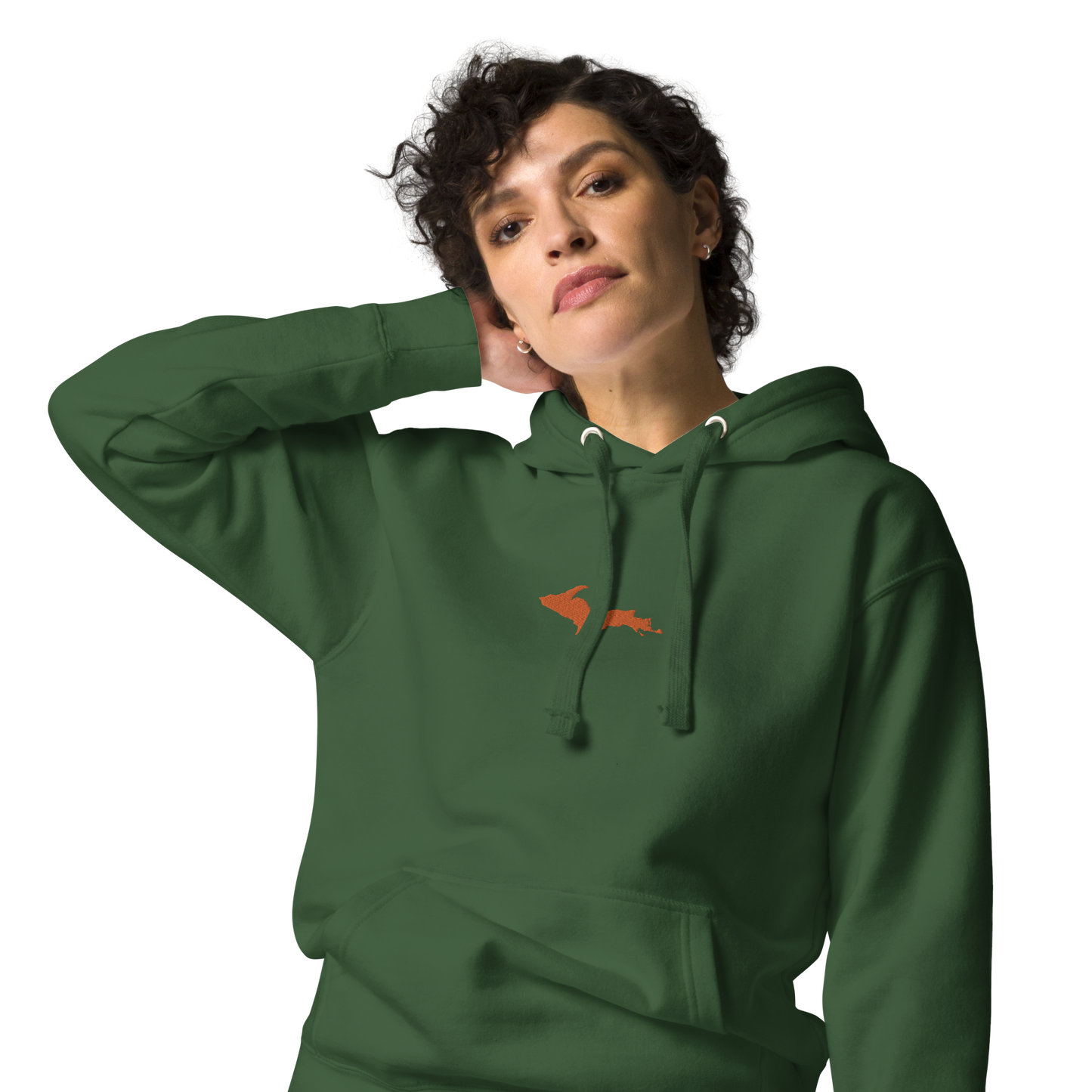 Michigan Upper Peninsula Hoodie (w/ Embroidered Orange UP Outline) | Unisex Premium