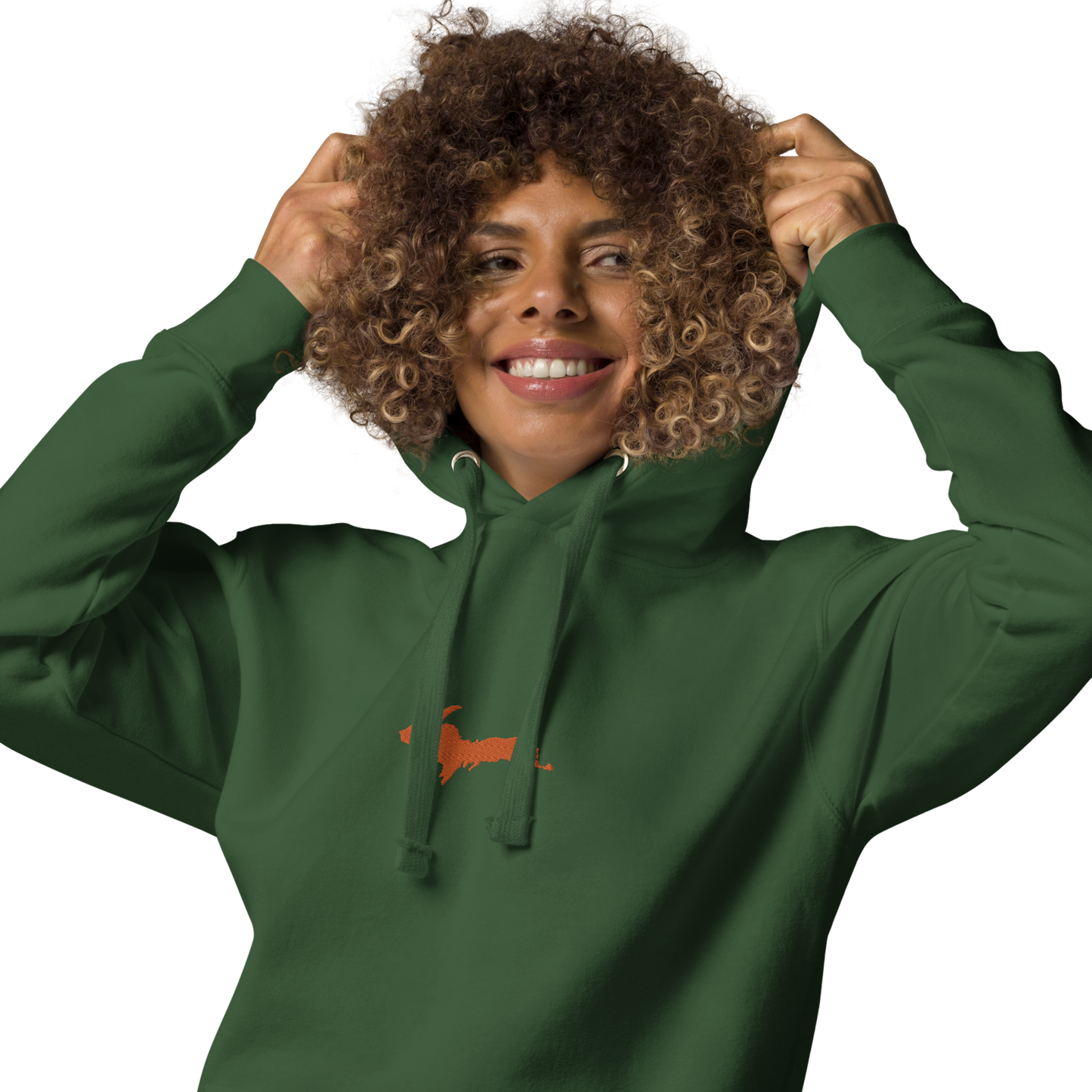 Michigan Upper Peninsula Hoodie (w/ Embroidered Orange UP Outline) | Unisex Premium