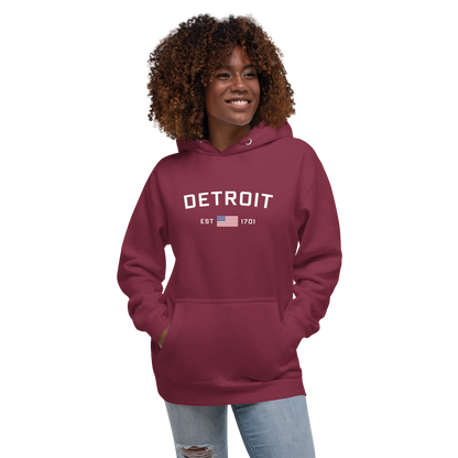'Detroit EST 1701' Unisex Premium Hoodie (w/ United States Flag)