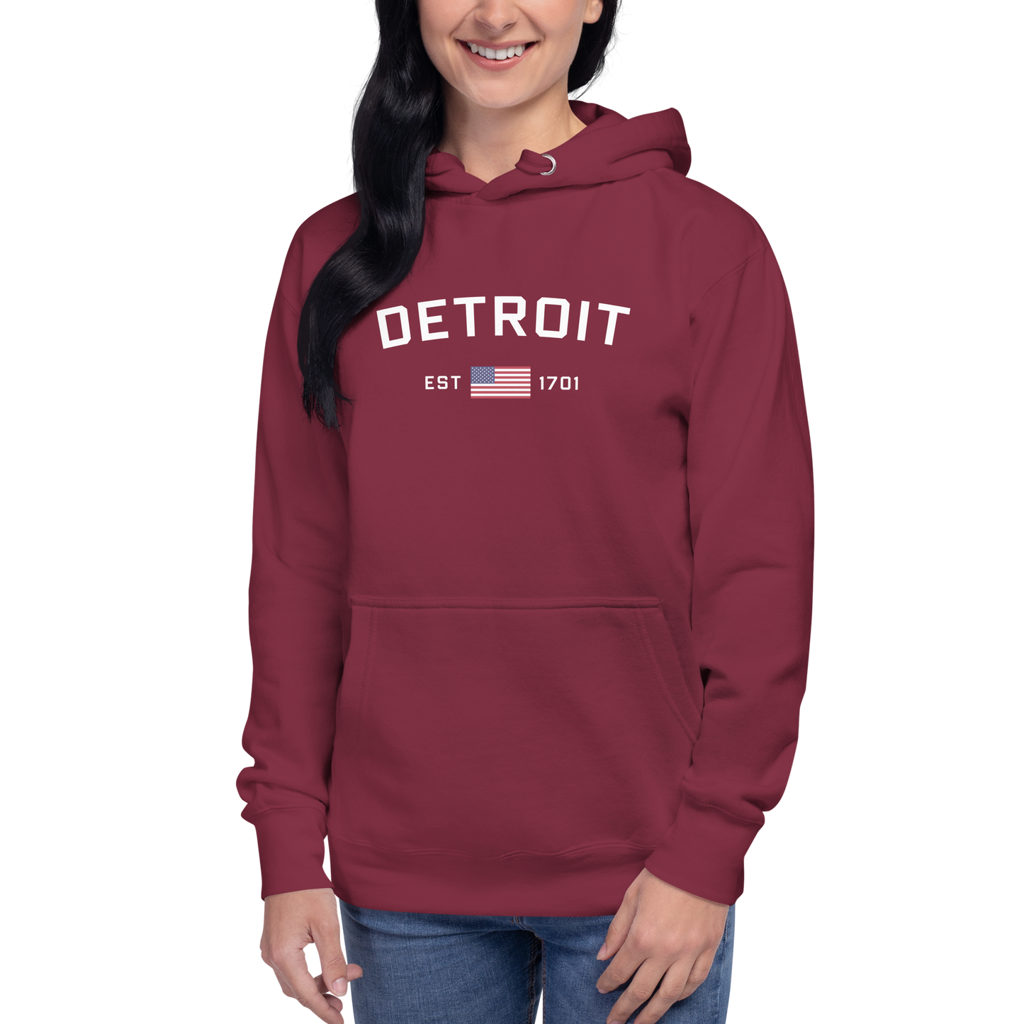 'Detroit EST 1701' Unisex Premium Hoodie (w/ United States Flag)