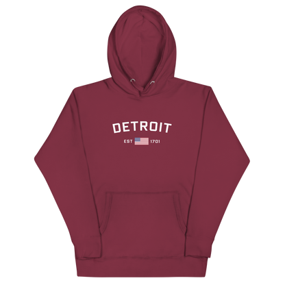 'Detroit EST 1701' Unisex Premium Hoodie (w/ United States Flag)