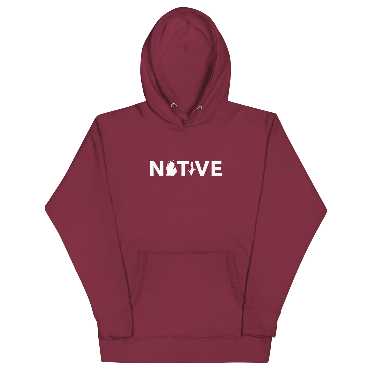 Michigan 'Native' Hoodie (White/Navy Geometric Sans Font) | Unisex Premium - Circumspice Michigan