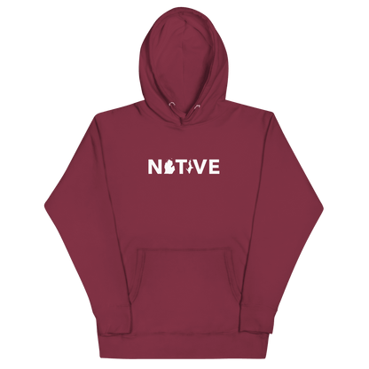 Michigan 'Native' Hoodie (White/Navy Geometric Sans Font) | Unisex Premium - Circumspice Michigan