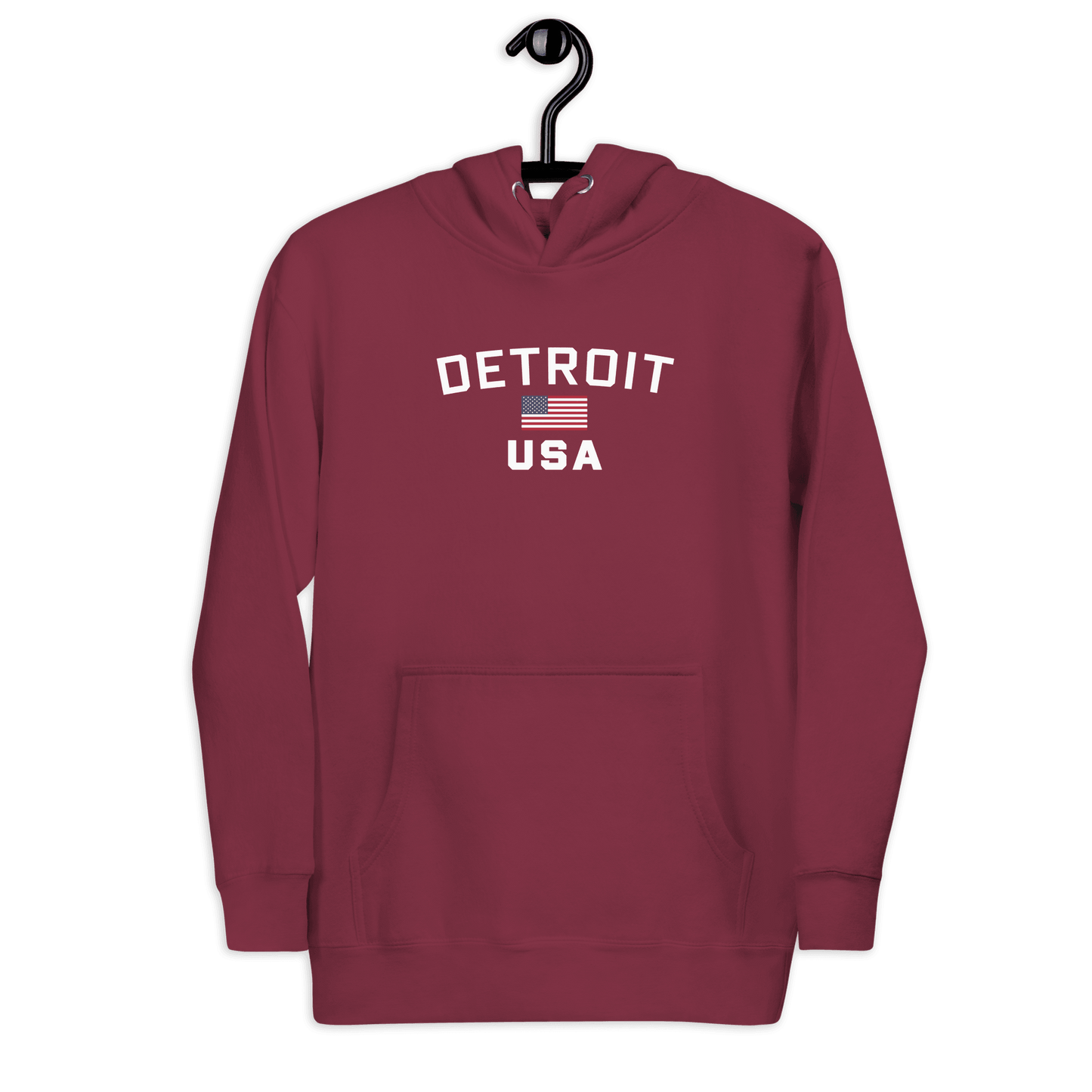 'Detroit USA' Hoodie (White/Navy w/ USA Flag)  Unisex Premium - Circumspice Michigan