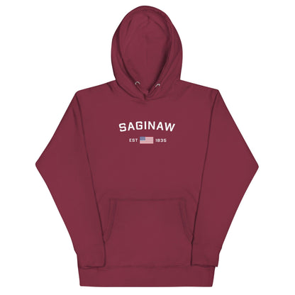 'Saginaw EST 1835' Hoodie (w/ USA Flag Outline) | Unisex Premium - Circumspice Michigan