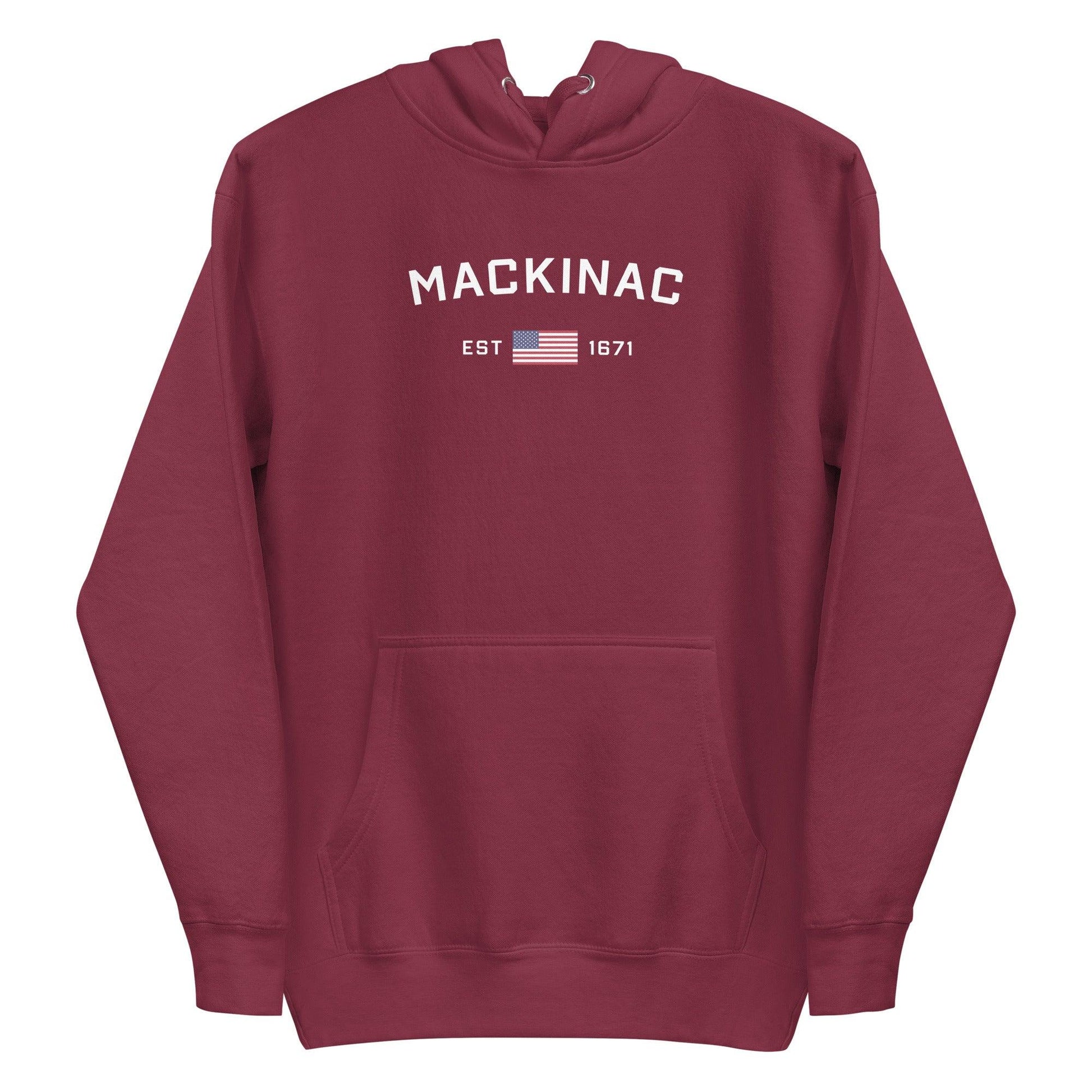 'Mackinac EST 1671' Hoodie (w/ USA Flag Outline) | Unisex Premium - Circumspice Michigan