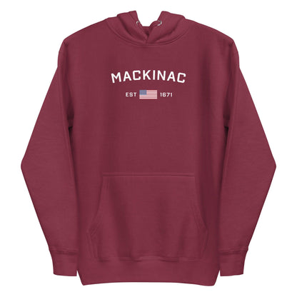 'Mackinac EST 1671' Hoodie (w/ USA Flag Outline) | Unisex Premium - Circumspice Michigan