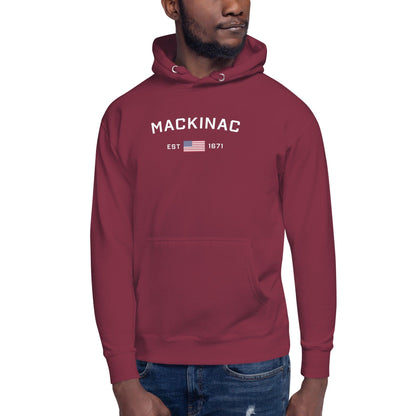 'Mackinac EST 1671' Hoodie (w/ USA Flag Outline) | Unisex Premium - Circumspice Michigan