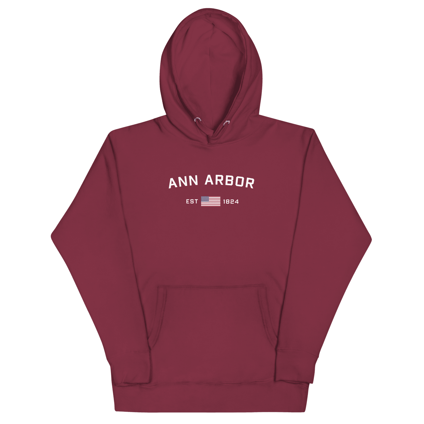 'Ann Arbor EST 1824' Hoodie (w/ USA Flag Outline) | Unisex Premium - Circumspice Michigan