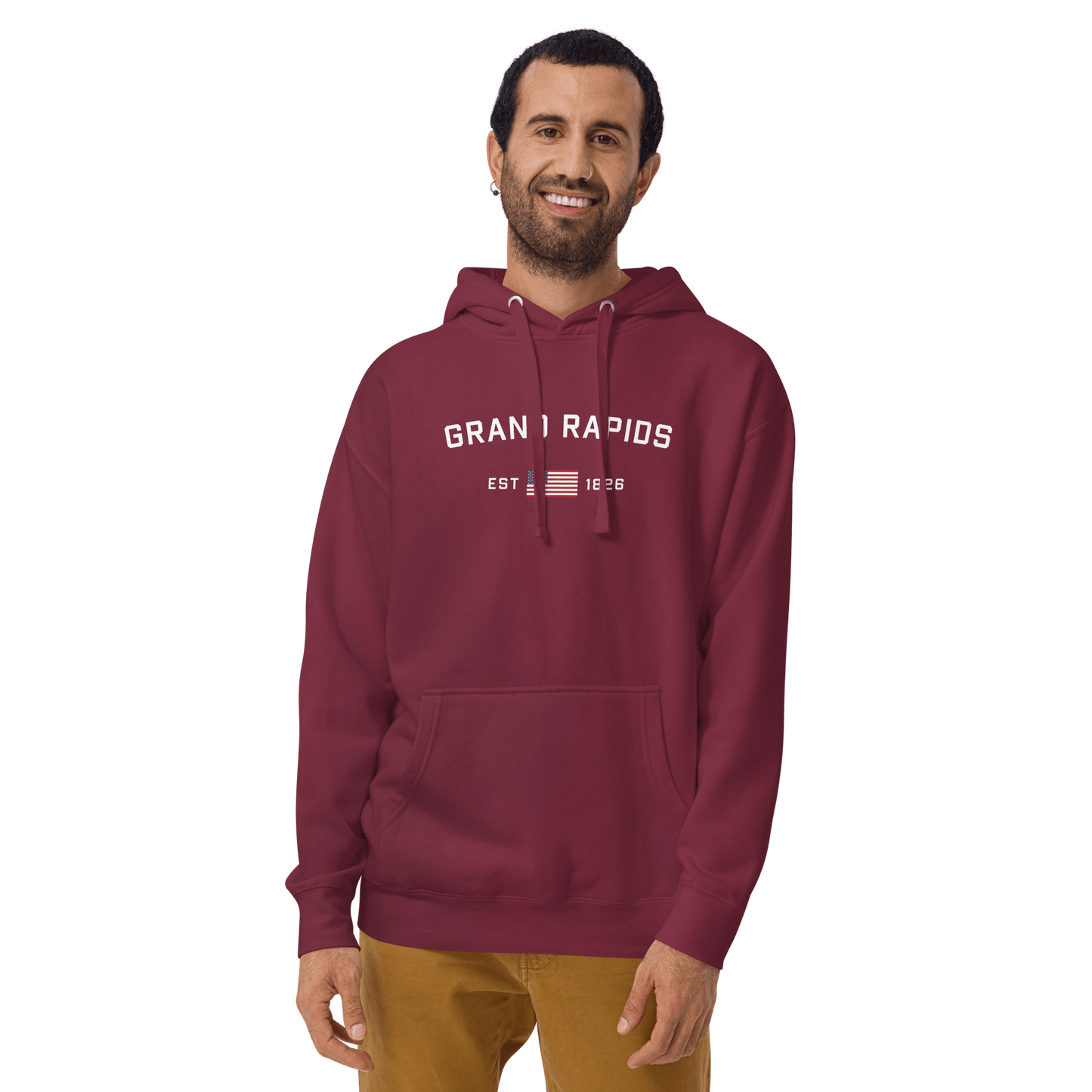 'Grand Rapids EST 1826' Hoodie (w/ USA Flag Outline) | Unisex Premium - Circumspice Michigan