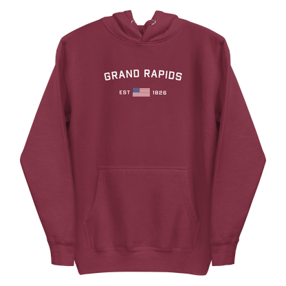 'Grand Rapids EST 1826' Hoodie (w/ USA Flag Outline) | Unisex Premium - Circumspice Michigan