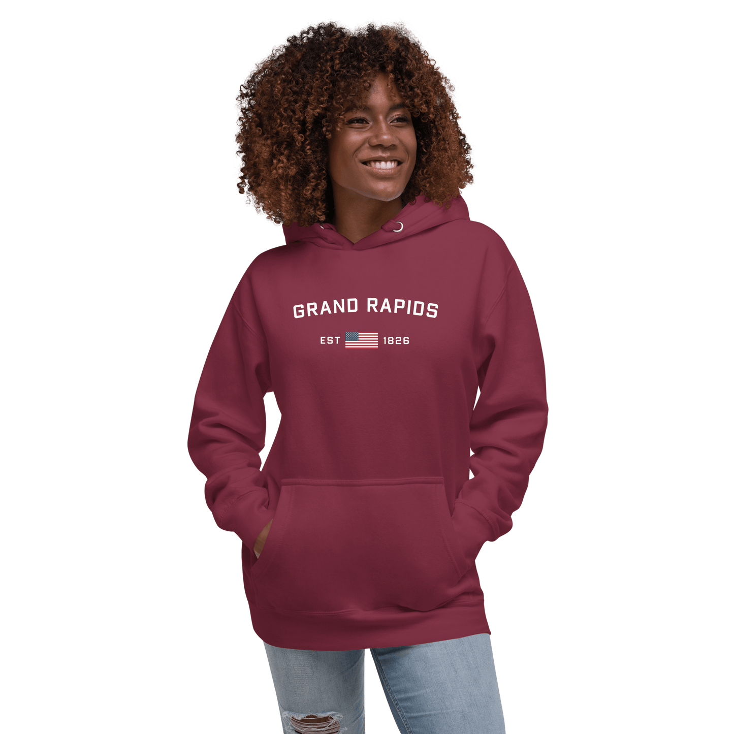 'Grand Rapids EST 1826' Hoodie (w/ USA Flag Outline) | Unisex Premium - Circumspice Michigan