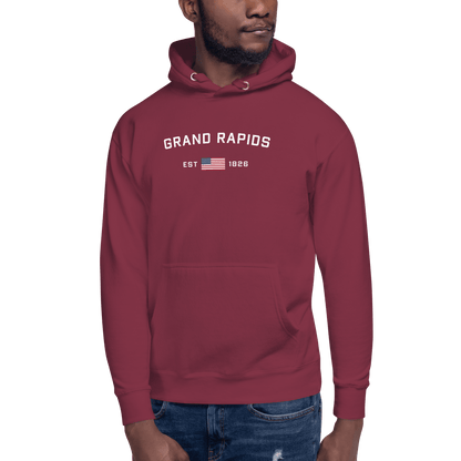 'Grand Rapids EST 1826' Hoodie (w/ USA Flag Outline) | Unisex Premium - Circumspice Michigan