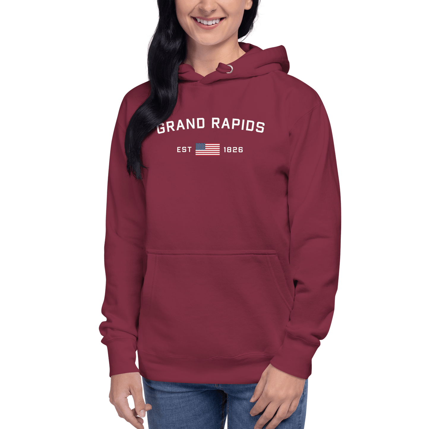 'Grand Rapids EST 1826' Hoodie (w/ USA Flag Outline) | Unisex Premium - Circumspice Michigan