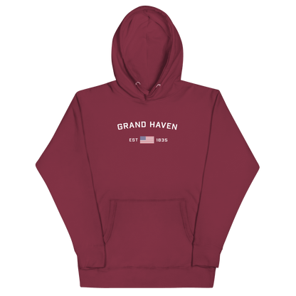 'Grand Haven EST 1835' Hoodie (w/ USA Flag Outline) | Unisex Premium - Circumspice Michigan