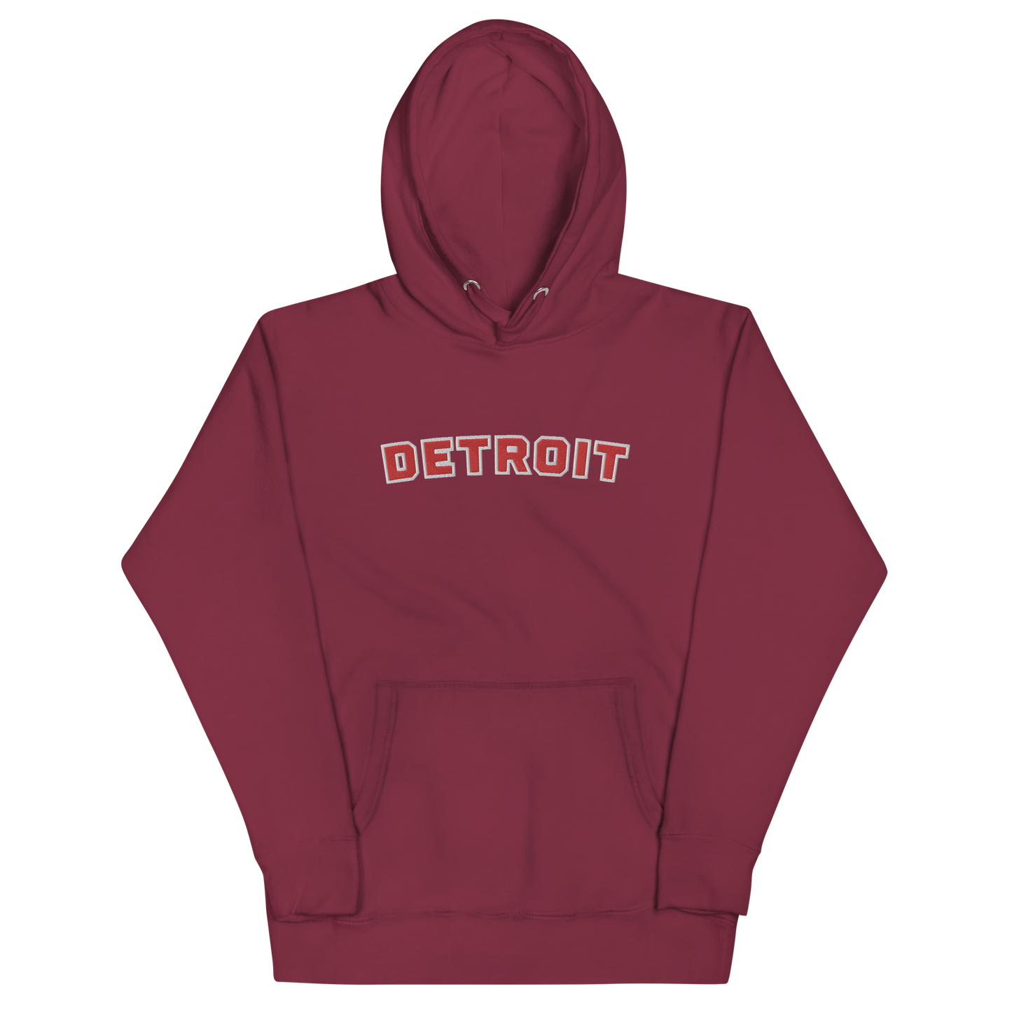 'Detroit' Unisex Premium Hoodie (Athletic Font) | Red Embroidery