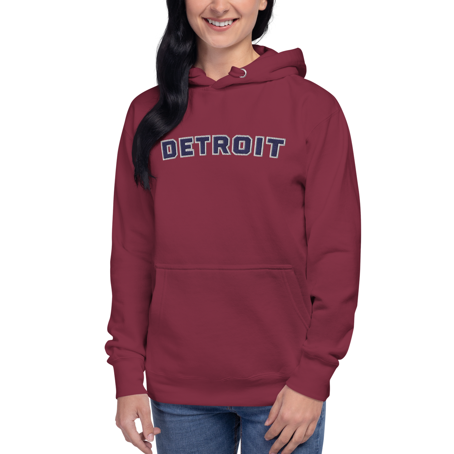 'Detroit' Unisex Premium Hoodie (Athletic Font) | Navy Embroidery