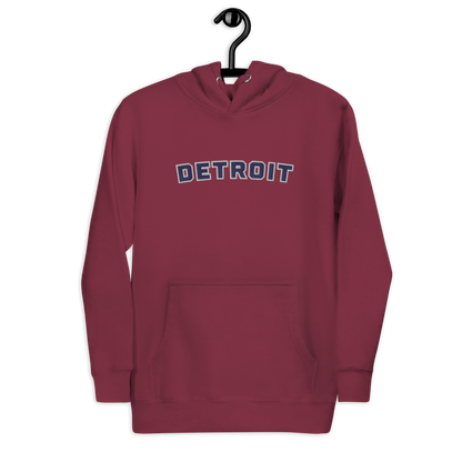 'Detroit' Unisex Premium Hoodie (Athletic Font) | Navy Embroidery