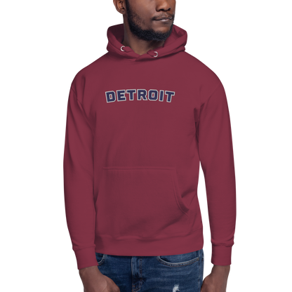 'Detroit' Unisex Premium Hoodie (Athletic Font) | Navy Embroidery