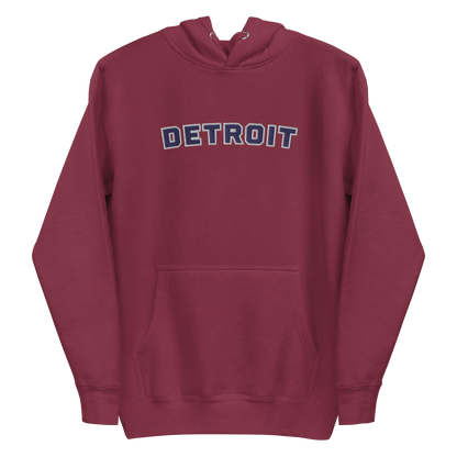 'Detroit' Unisex Premium Hoodie (Athletic Font) | Navy Embroidery