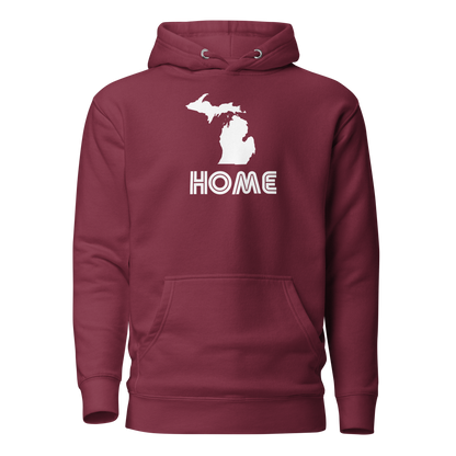 Michigan 'Home' Unisex Premium Hoodie (1970s Audiophile Font w/MI Outline)