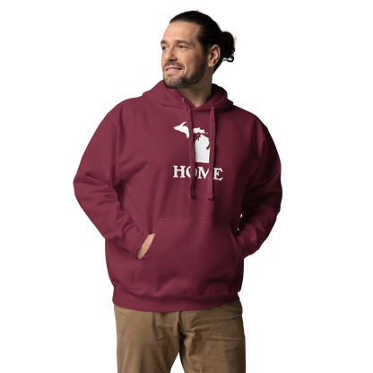 Michigan 'Home' Unisex Premium Hoodie (Woodcut Font w/ MI Outline)