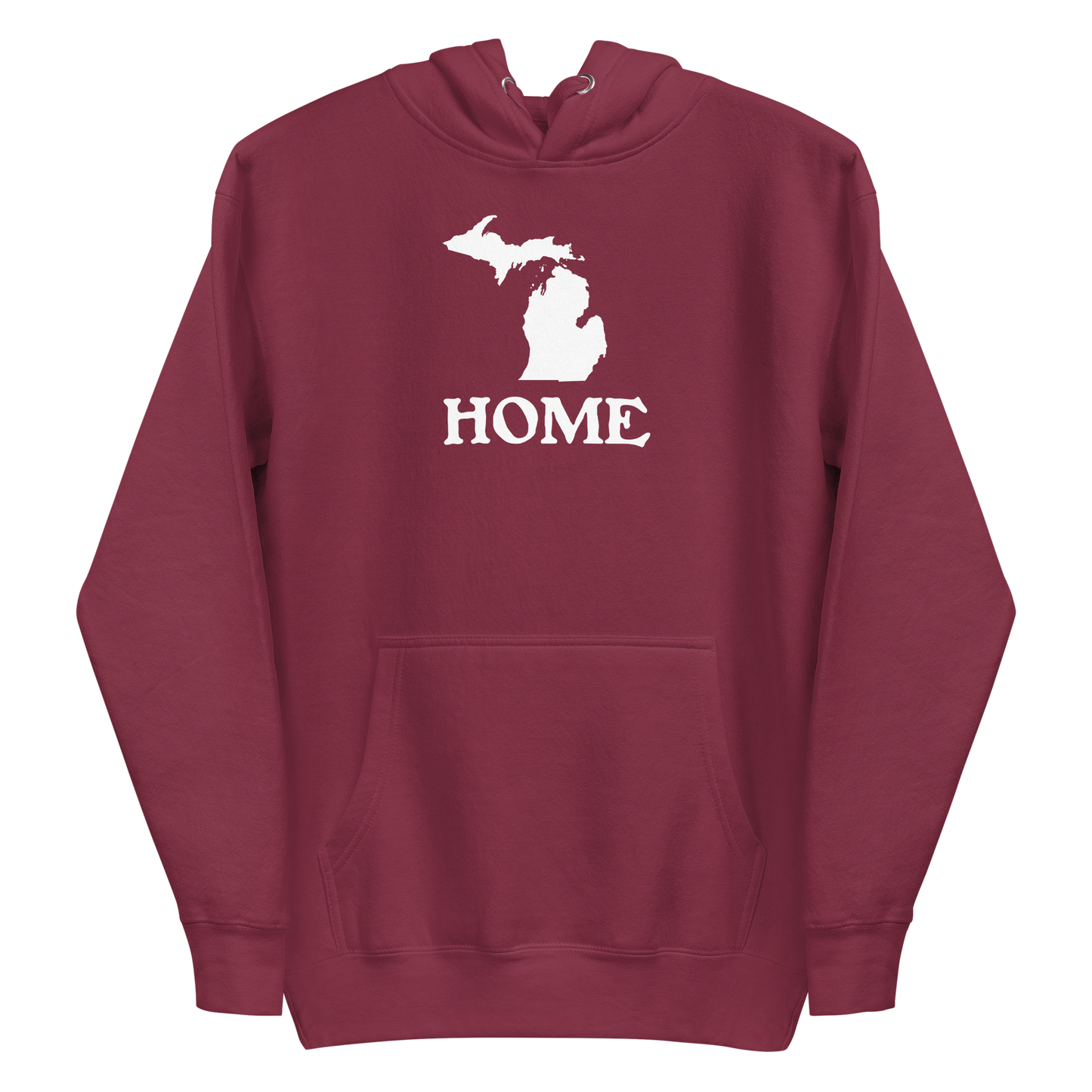 Michigan 'Home' Unisex Premium Hoodie (Woodcut Font w/ MI Outline)