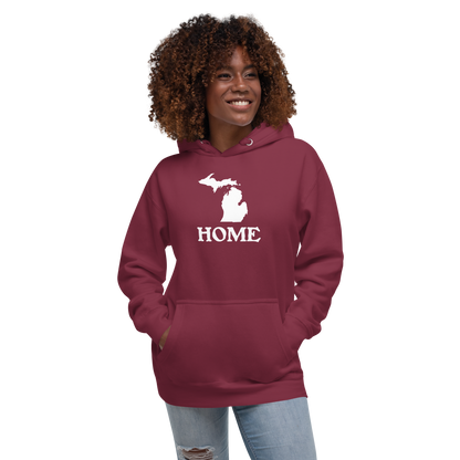 Michigan 'Home' Unisex Premium Hoodie (Woodcut Font w/ MI Outline)