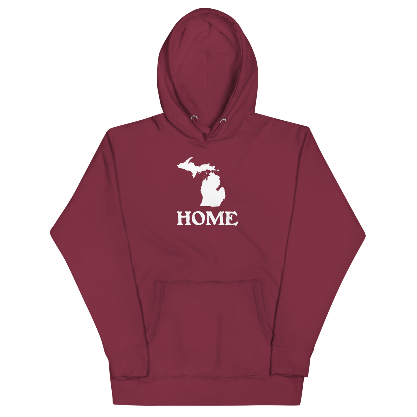 Michigan 'Home' Unisex Premium Hoodie (Woodcut Font w/ MI Outline)