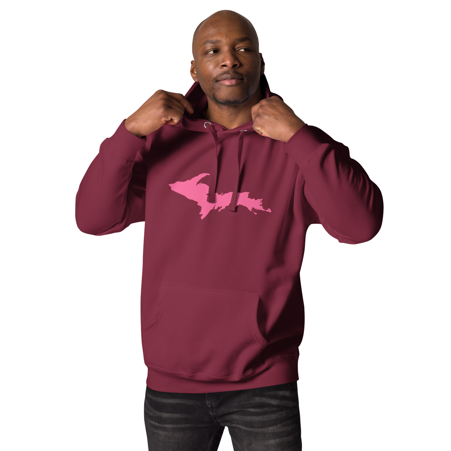 Michigan Upper Peninsula Hoodie (w/ Pink UP Outline) | Unisex Premium