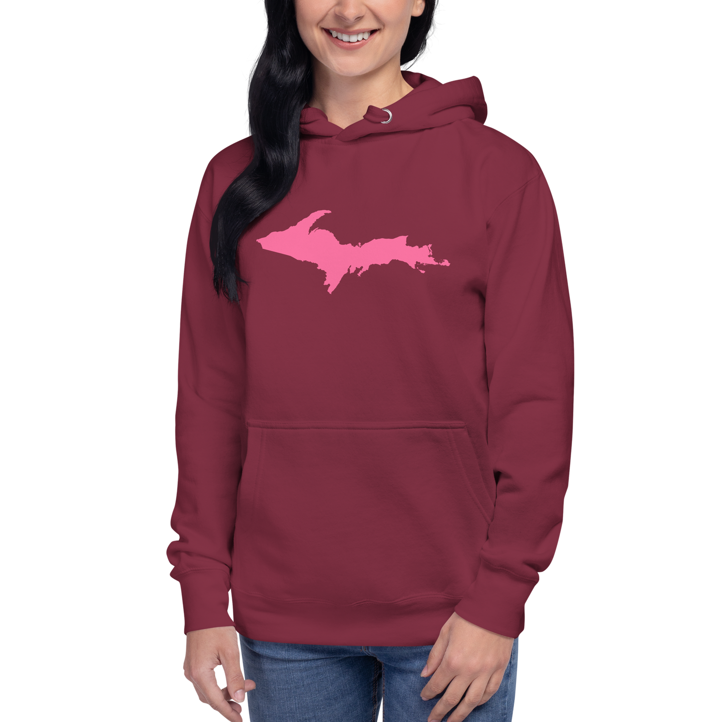 Michigan Upper Peninsula Hoodie (w/ Pink UP Outline) | Unisex Premium