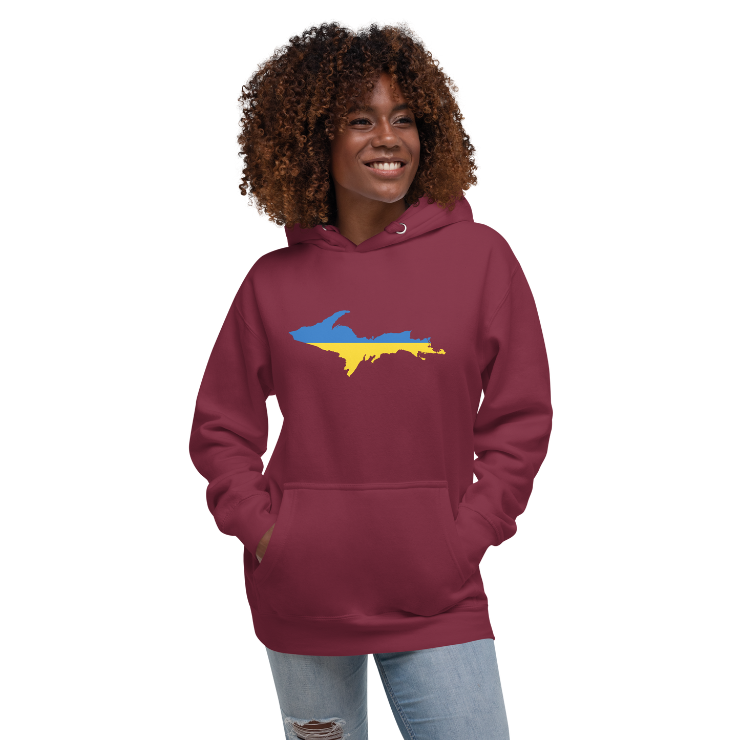 Michigan Upper Peninsula Hoodie (w/ UP Ukraine Flag Outline) | Unisex Premium