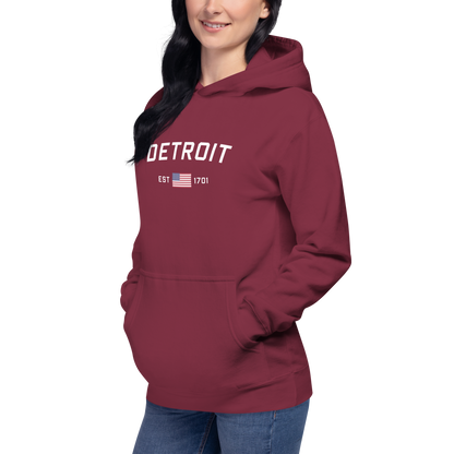 'Detroit EST 1701' Unisex Premium Hoodie (w/ United States Flag)