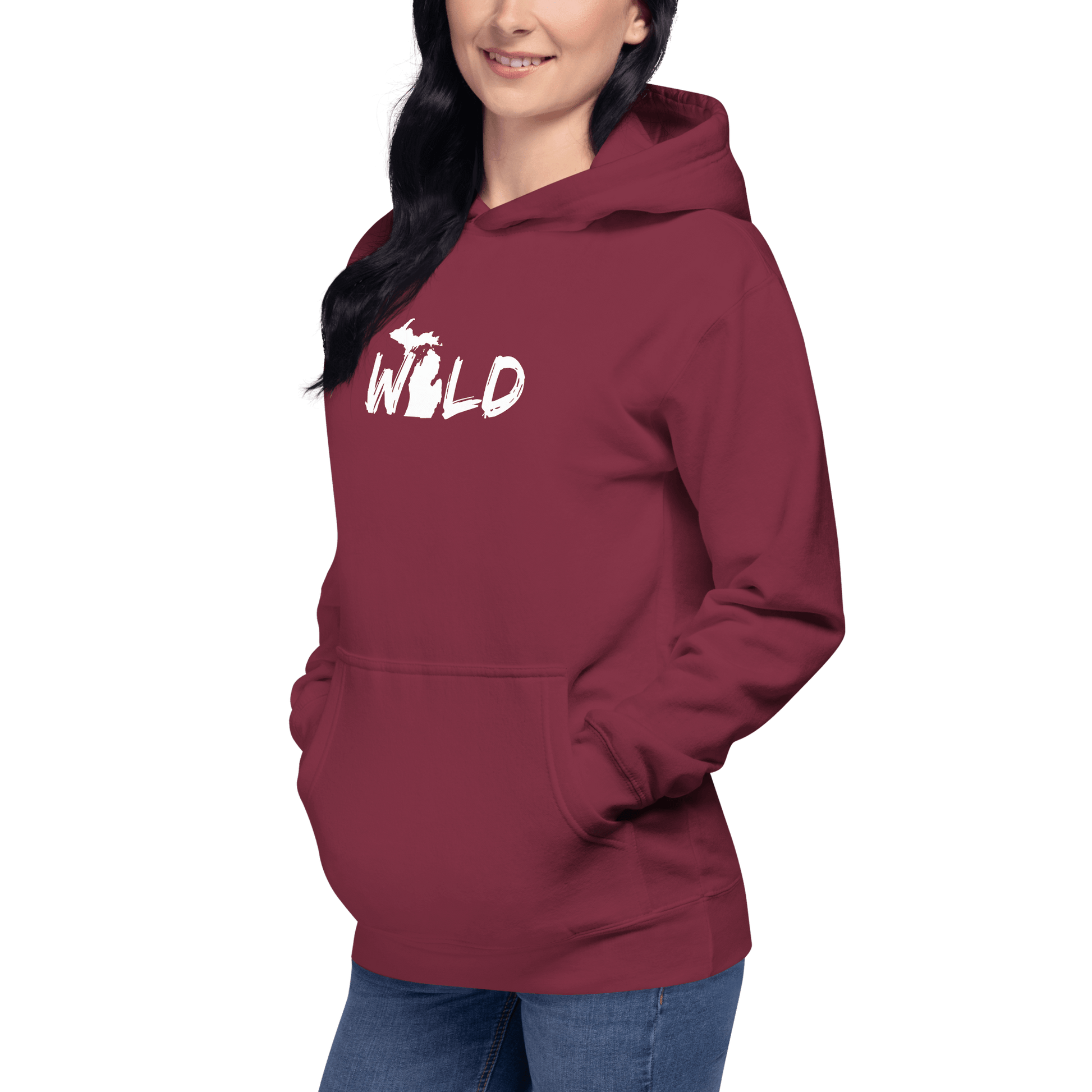 Michigan 'Wild' Hoodie (Paintbrush Font w/ MI Outline) | Unisex Premium - Circumspice Michigan