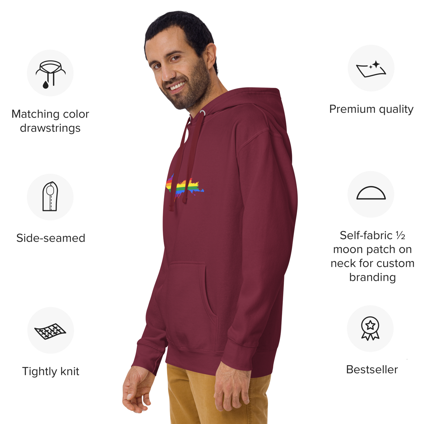 Michigan Upper Peninsula Hoodie (w/ UP Pride Flag Outline) | Unisex Premium