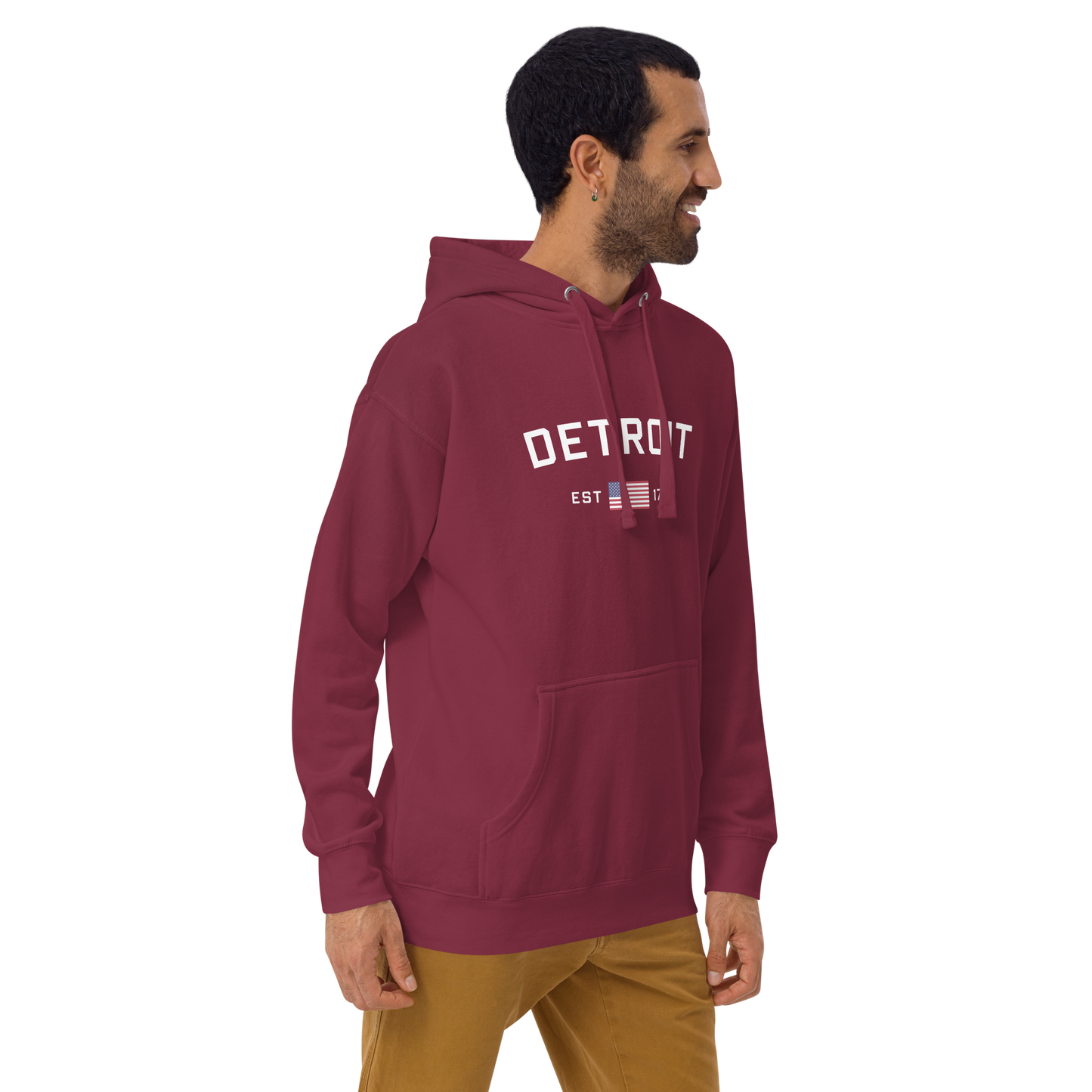 'Detroit EST 1701' Unisex Premium Hoodie (w/ United States Flag)