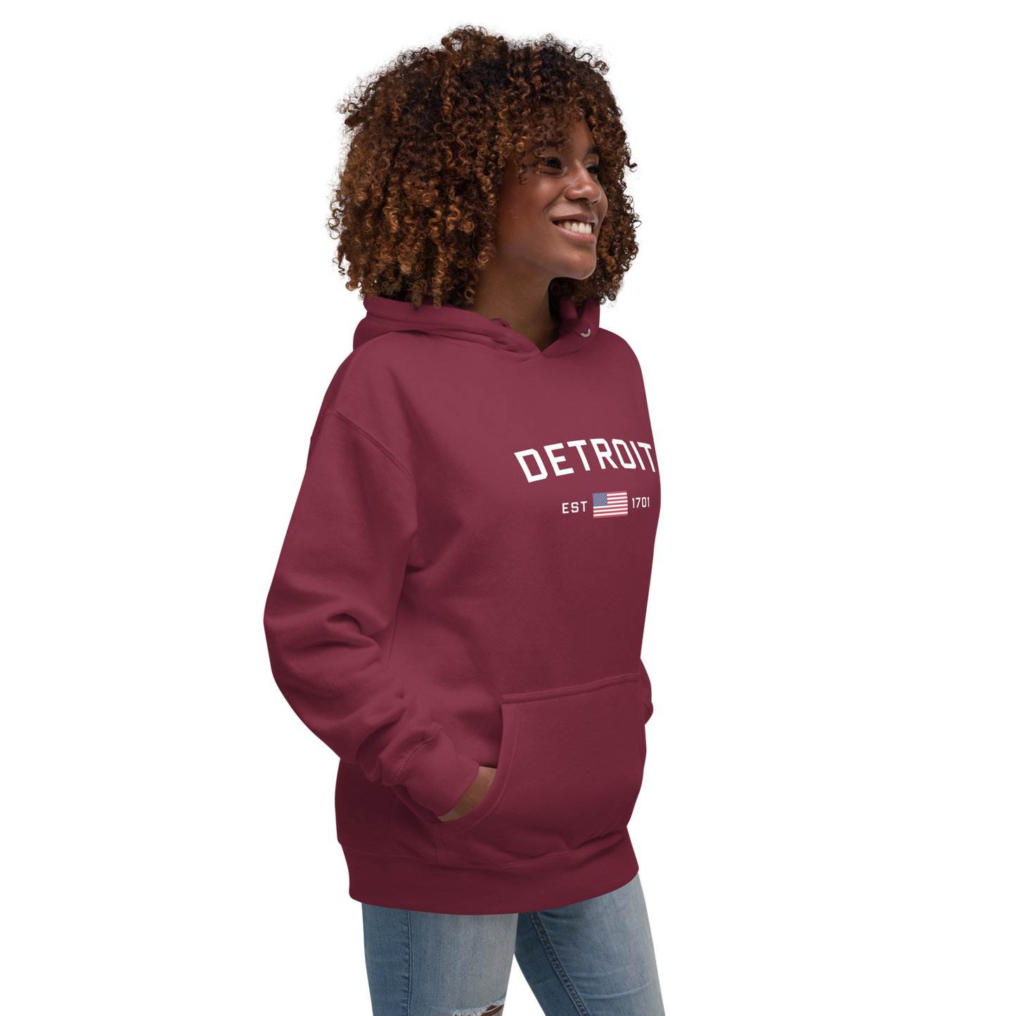 'Detroit EST 1701' Unisex Premium Hoodie (w/ United States Flag)