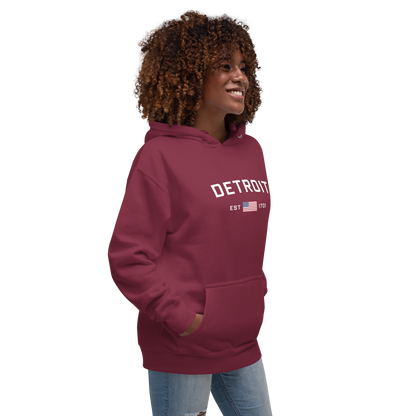 'Detroit EST 1701' Unisex Premium Hoodie (w/ United States Flag)