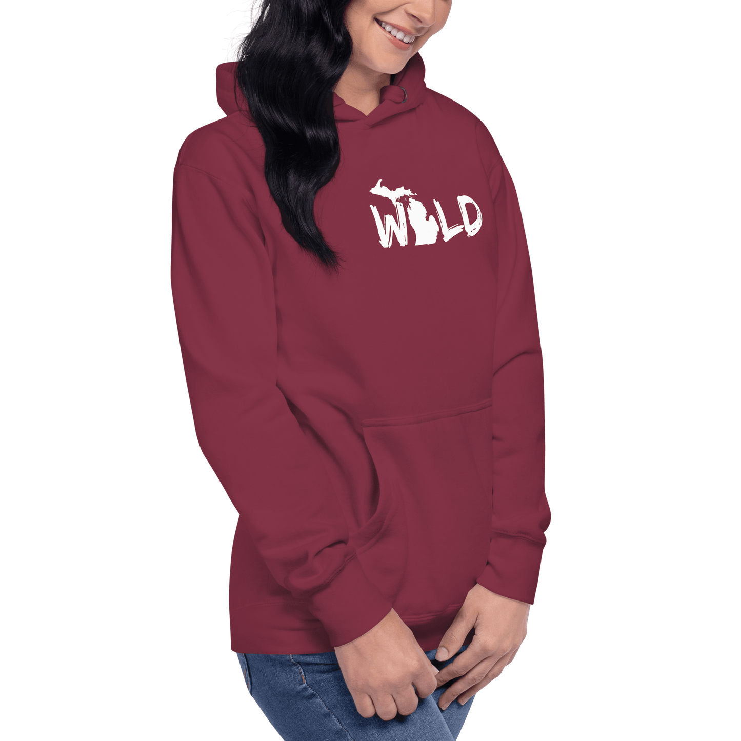 Michigan 'Wild' Hoodie (Paintbrush Font w/ MI Outline) | Unisex Premium - Circumspice Michigan