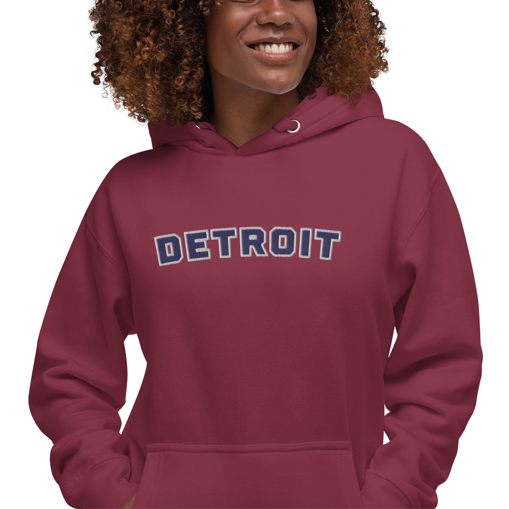 'Detroit' Unisex Premium Hoodie (Athletic Font) | Navy Embroidery