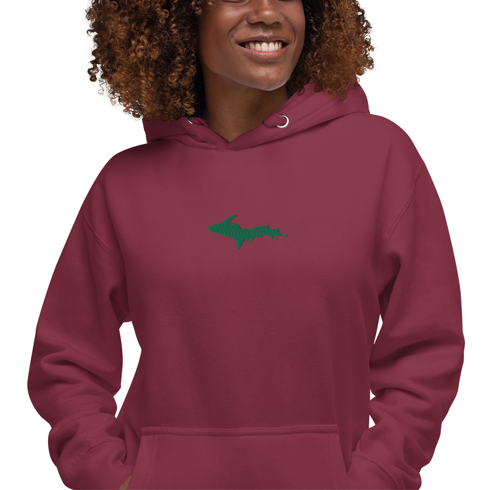 Michigan Upper Peninsula Hoodie (w/ Embroidered Green UP Outline) | Unisex Premium