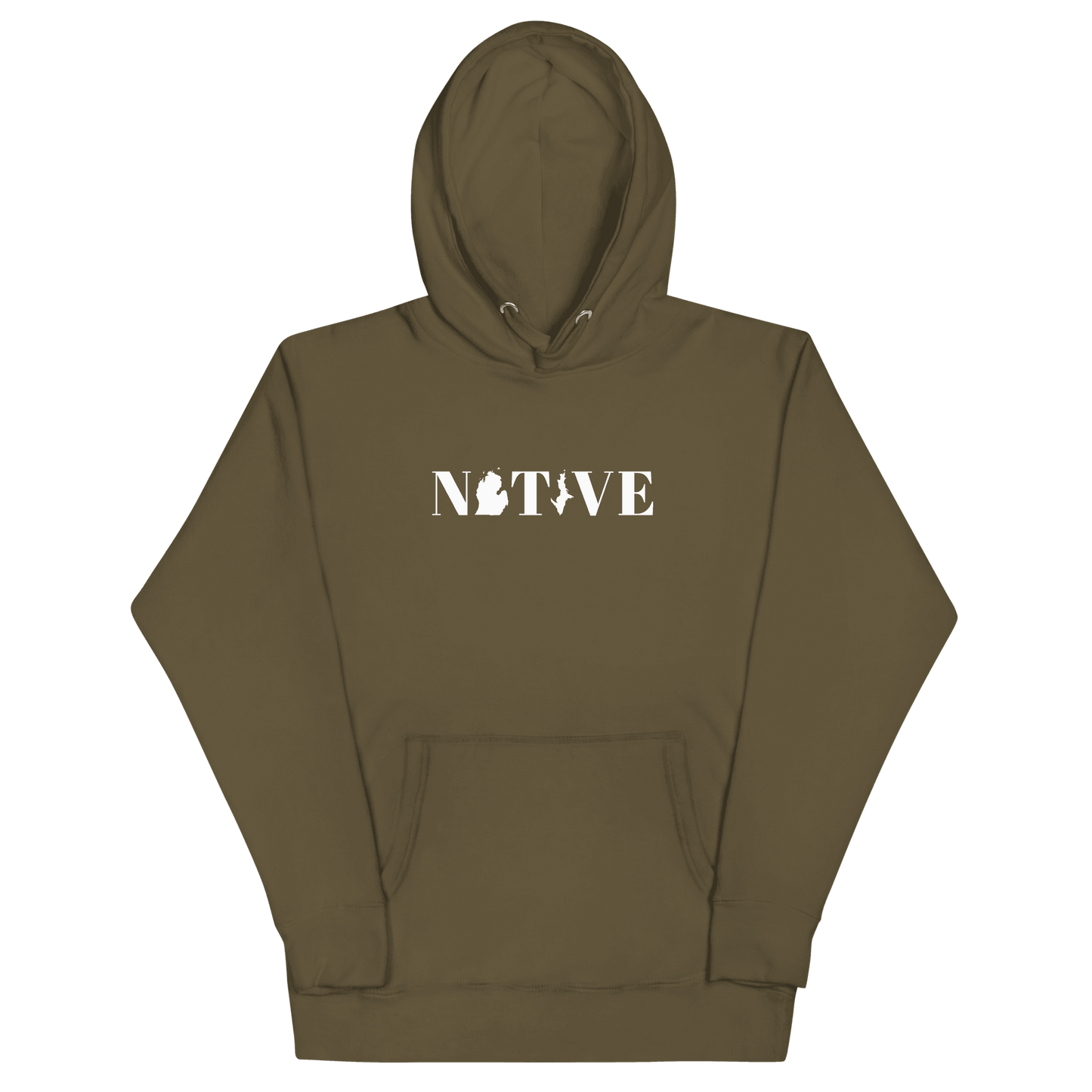 Michigan 'Native' Hoodie (White/Navy Didone Font) | Unisex Premium - Circumspice Michigan