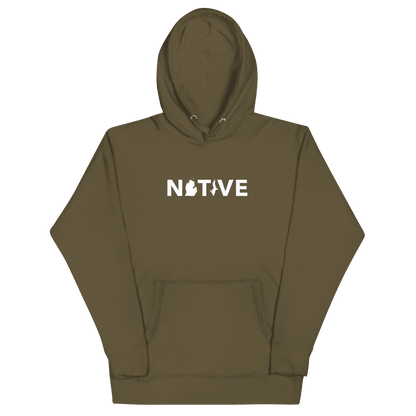 Michigan 'Native' Hoodie (White/Navy Geometric Sans Font) | Unisex Premium - Circumspice Michigan