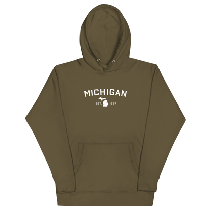 'Michigan EST 1837' Hoodie (w/ Michigan Outline) | Unisex Premium - Circumspice Michigan